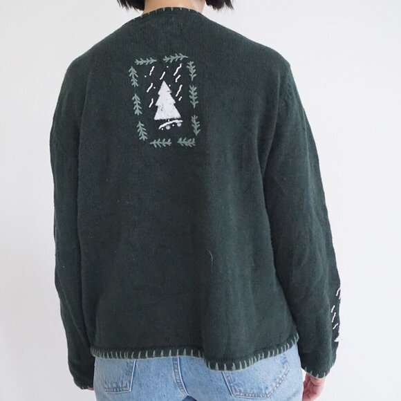 Vintage Christopher & Banks Green Hand-Embroidered Sweater Cabincore Winter L - Picture 3 of 10